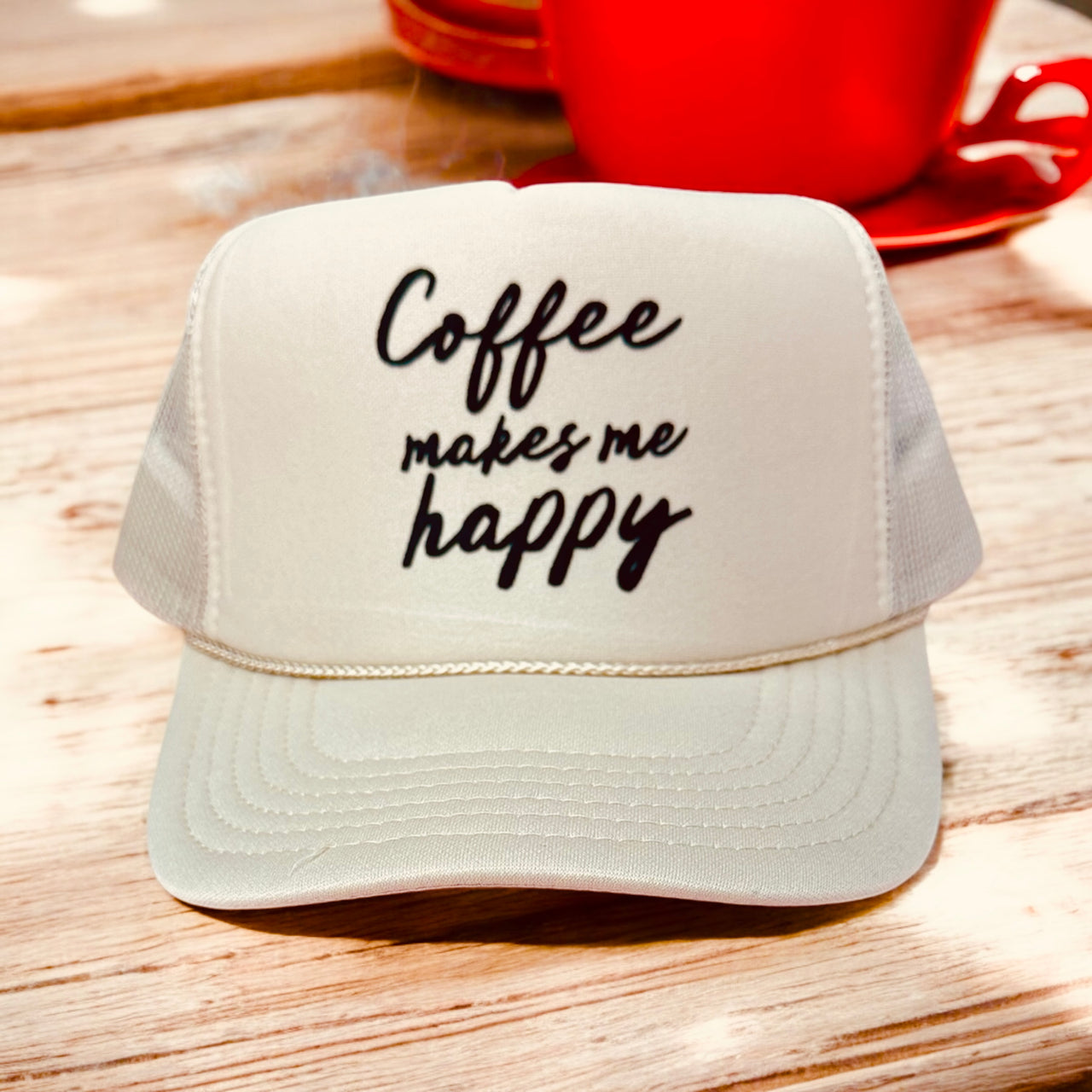 'Coffee makes me happy' Khaki Trucker