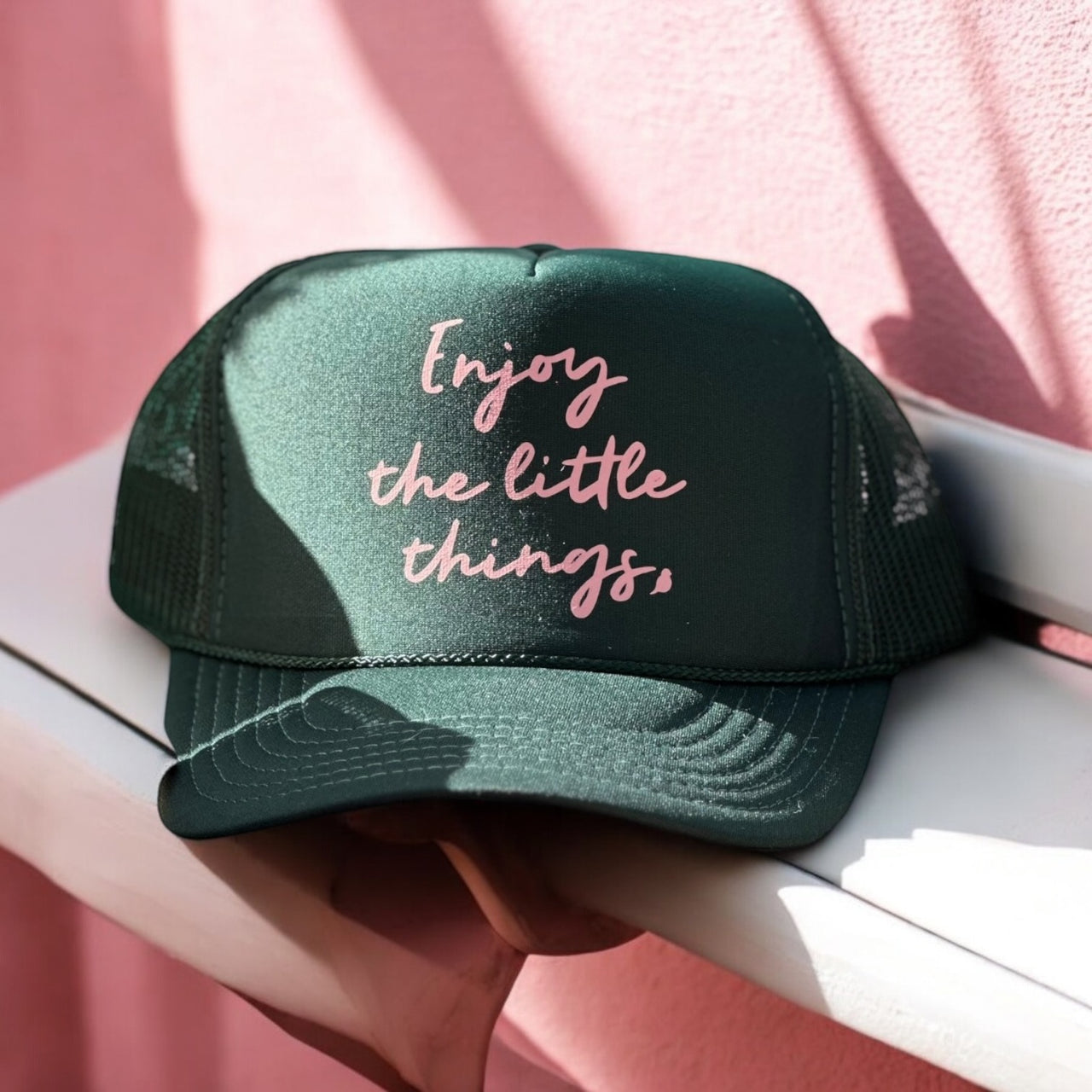 'Enjoy the little things' Dark Green Trucker