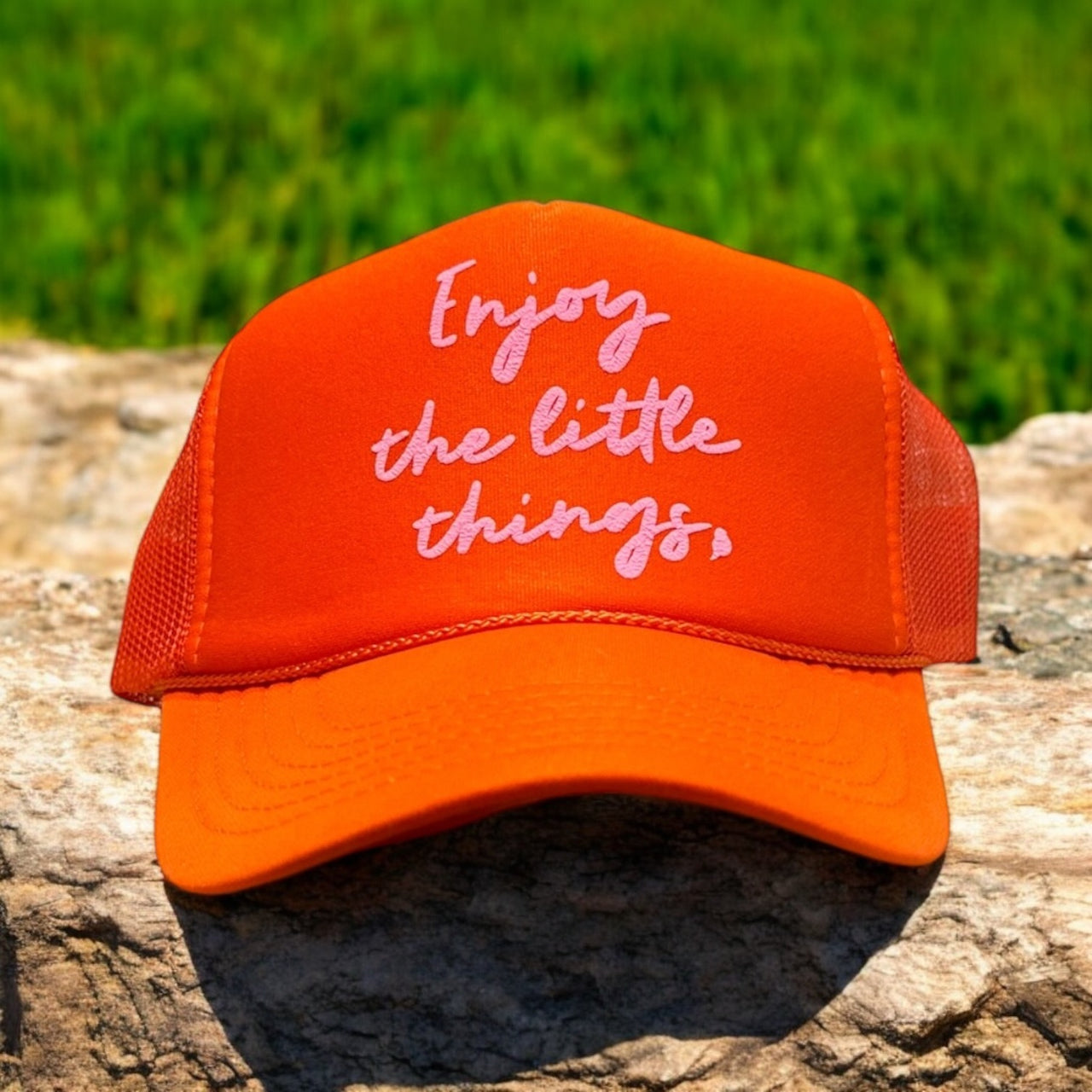 'Enjoy the little things' Orange Trucker