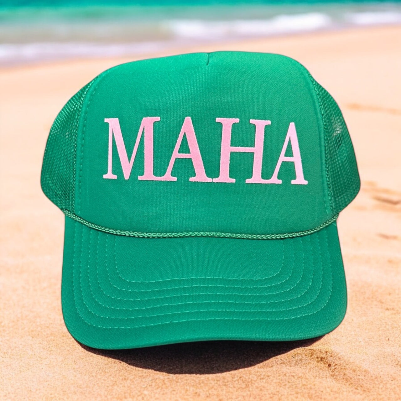 MAHA (pink velvet) - Green Trucker