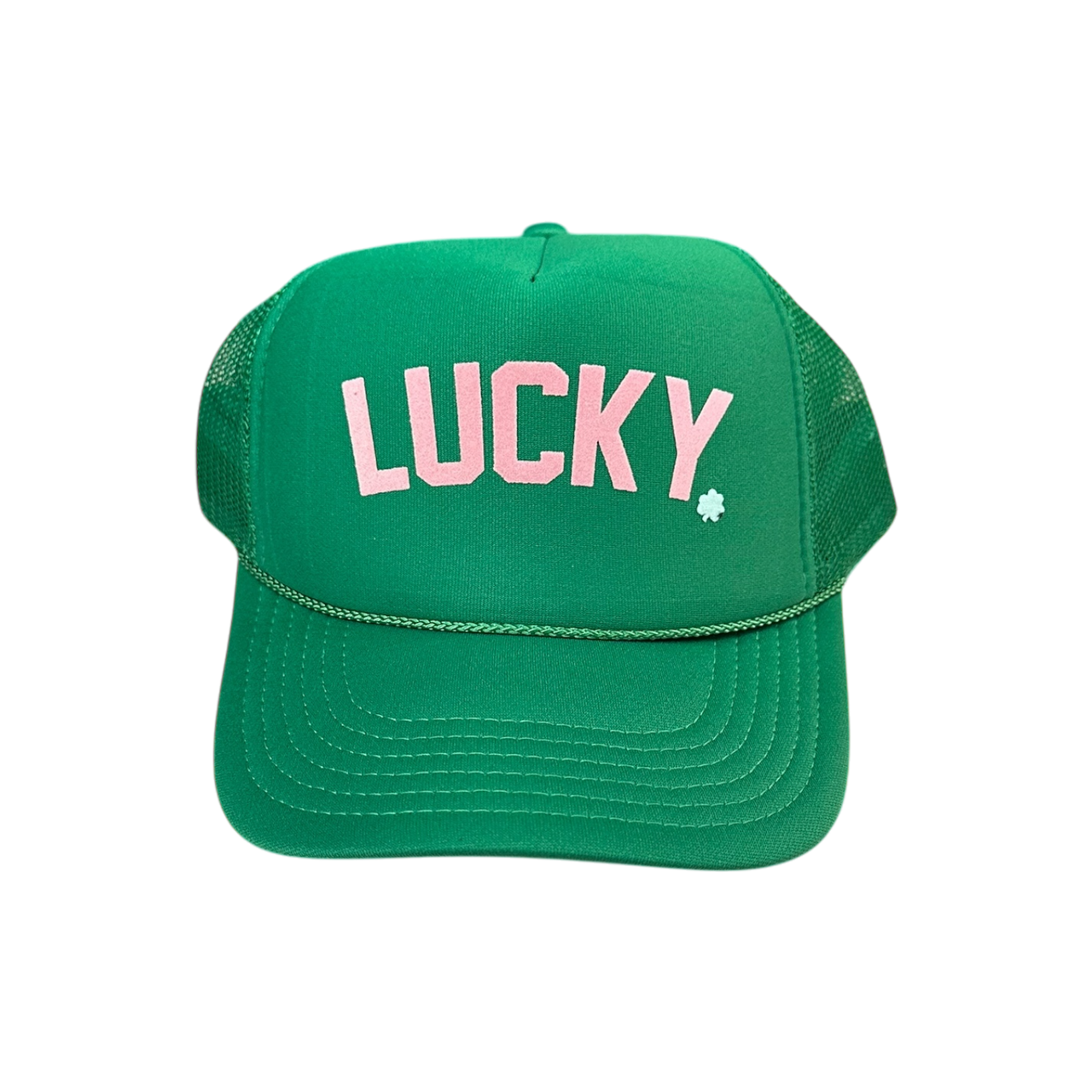 LUCKY (pink velvet) - Green Trucker Hat