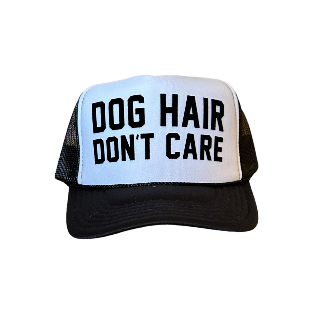 'Dog Hair Don't Care' White/Black Trucker