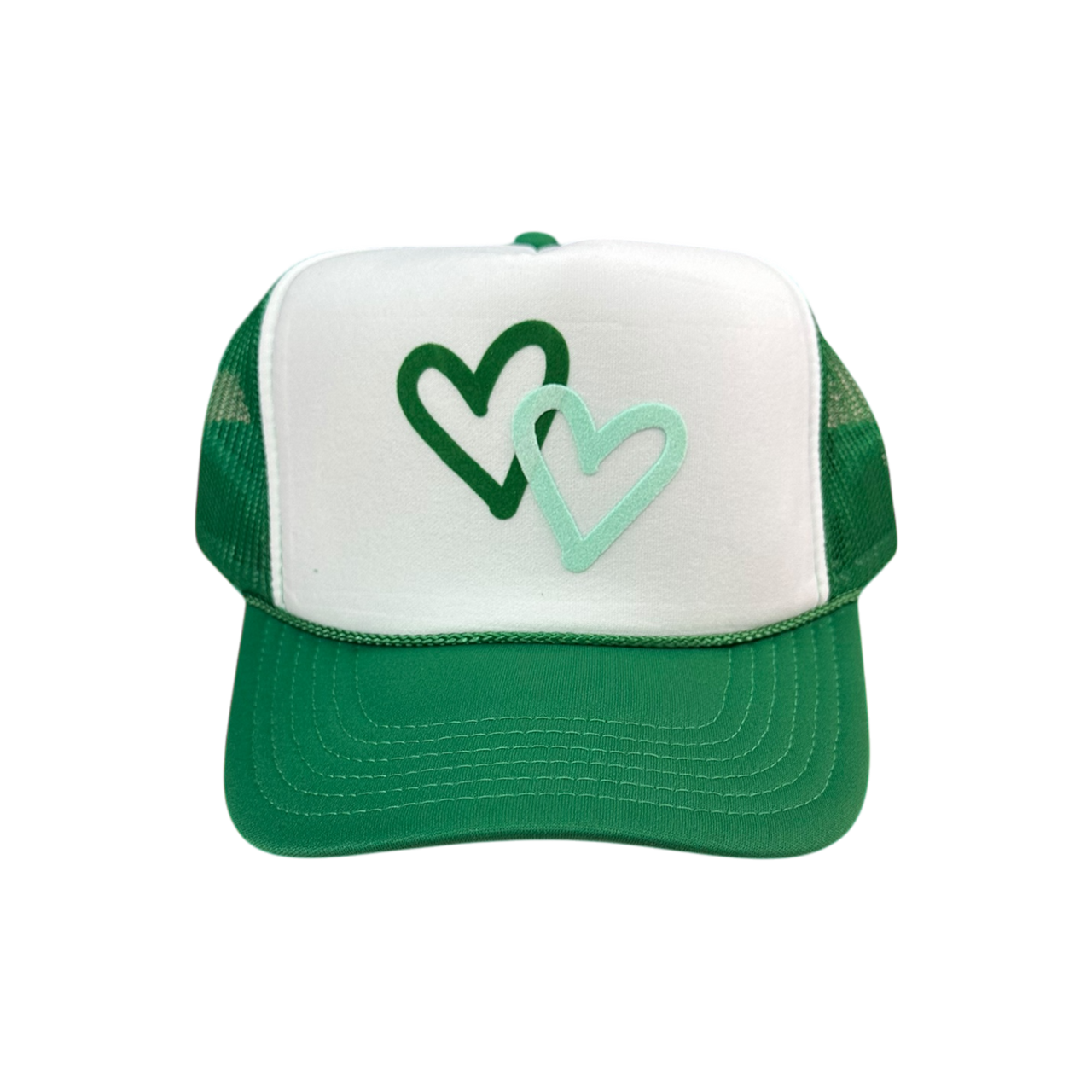 Double Heart (green) - White/Green Trucker Hat