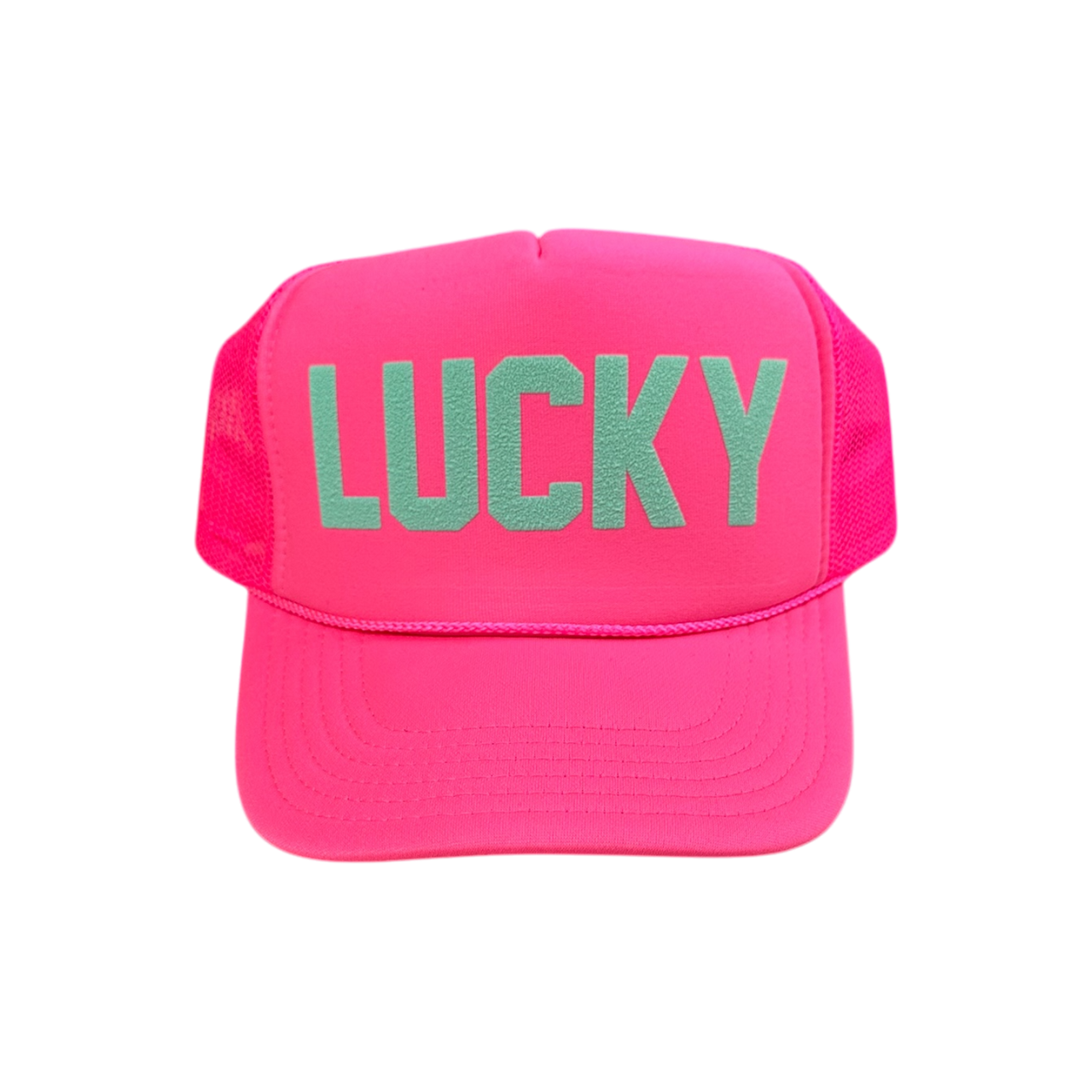 LUCKY (Mint Puff) - Neon Pink Trucker Hat