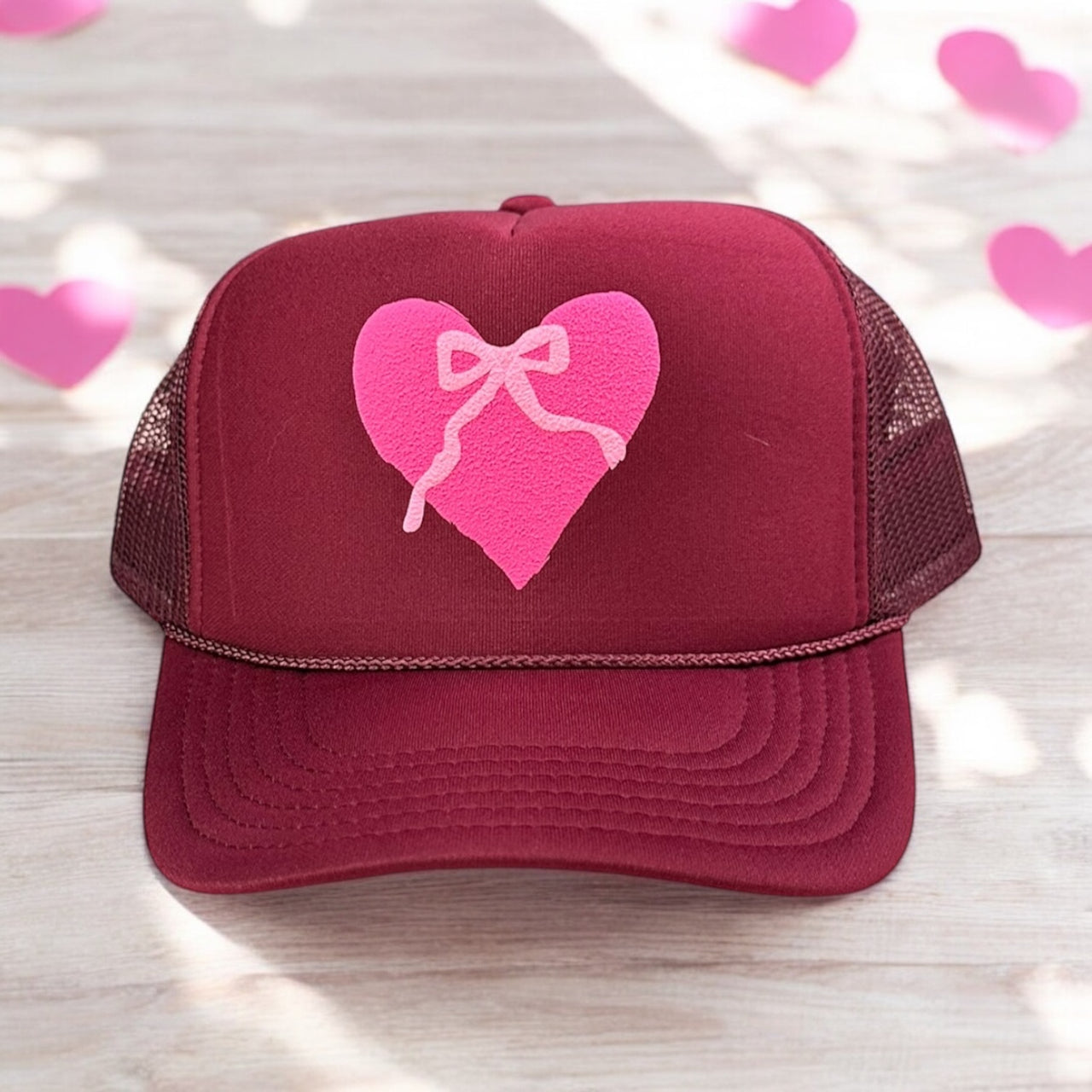 Heart with Bow - Maroon Trucker