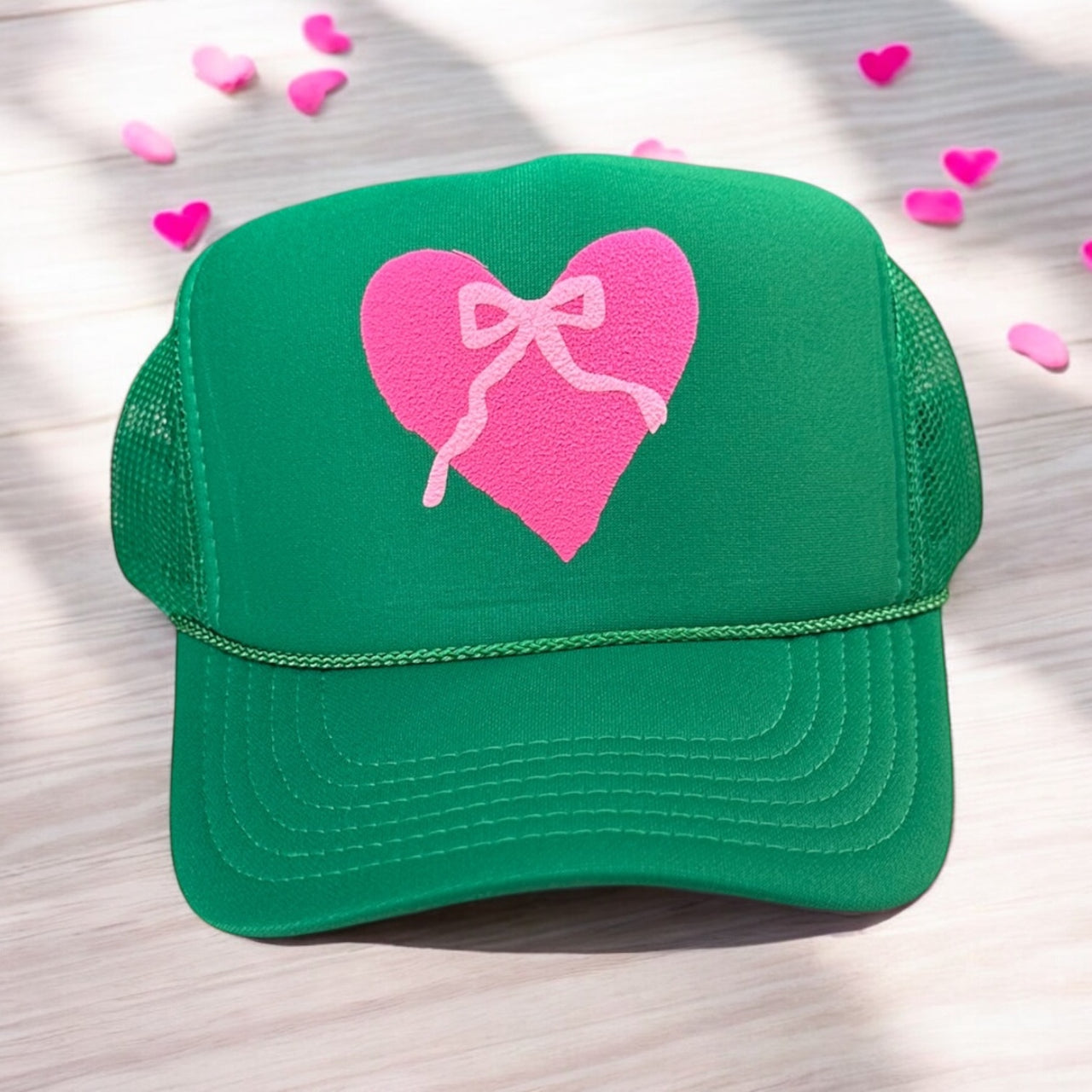 Heart with Bow - Green Trucker