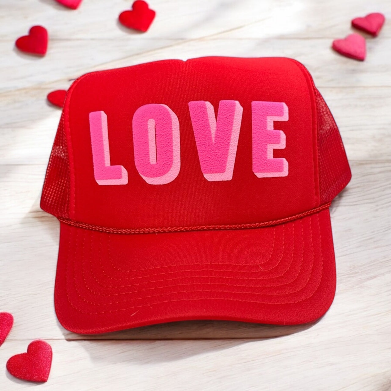 LOVE (double puff) - Red Trucker