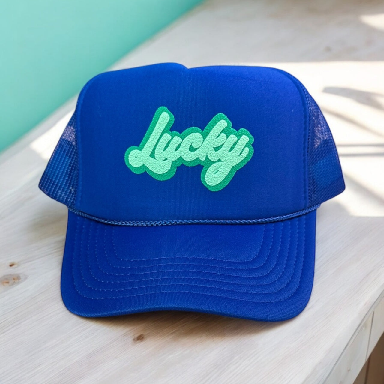 Lucky (double puff) - Royal Blue Trucker Hat