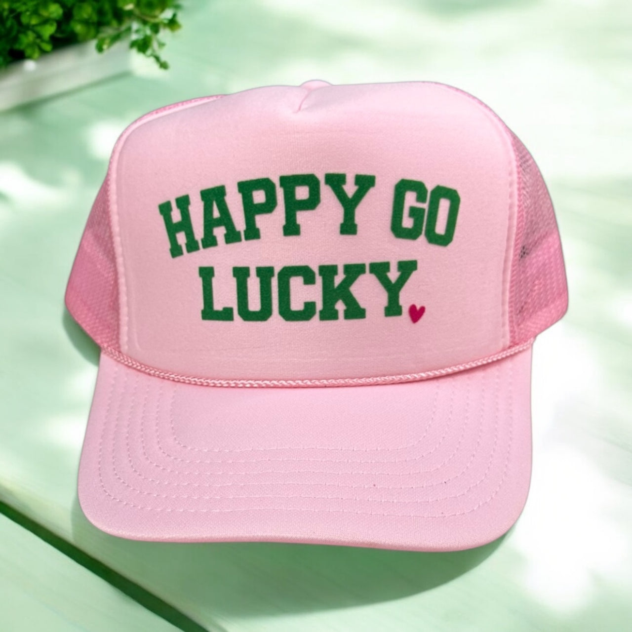 Happy Go Lucky - Light Pink Trucker Hat