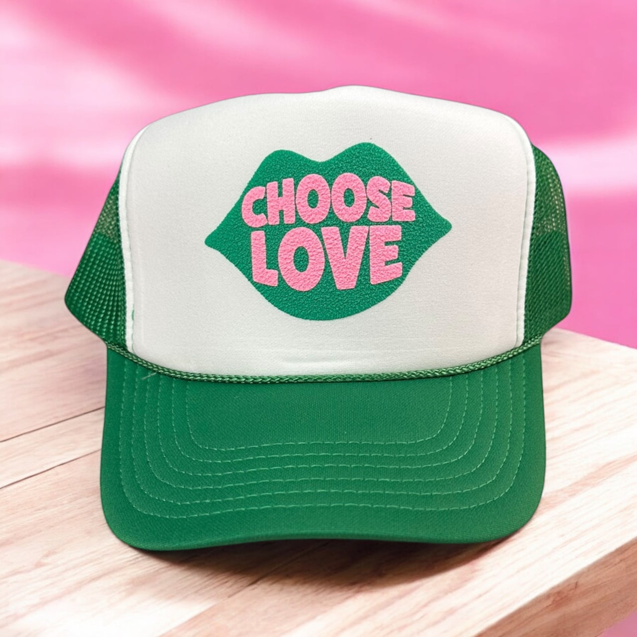 Choose Love (Lips) - White/Green Trucker Hat