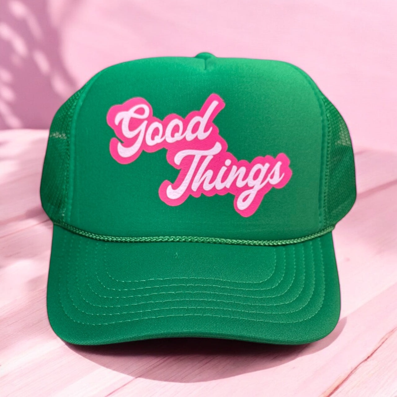 Good Things (Pink) - Green Trucker Hat