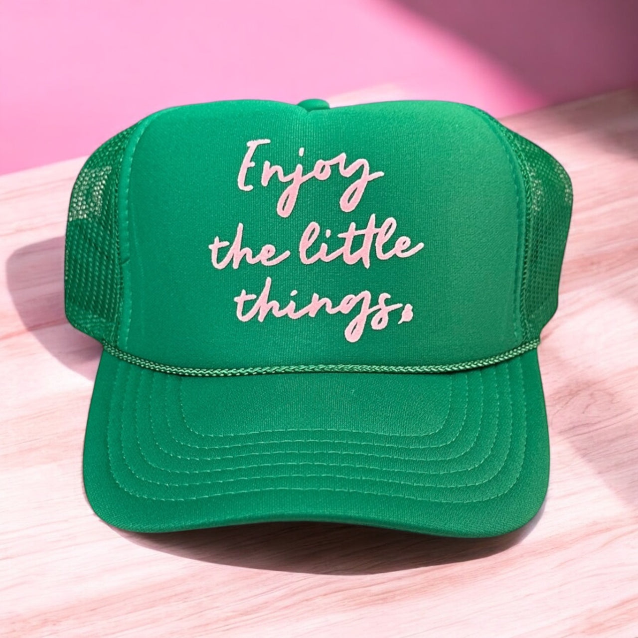 Enjoy the little things  (pink velvet) - Green Trucker Hat